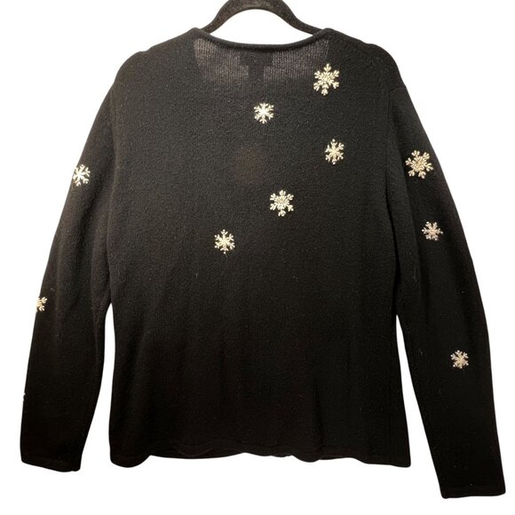 Talbots Lamb Wool Angora Angel Sweater XL Snowflake Embroidered Black Cardigan - Picture 2 of 14